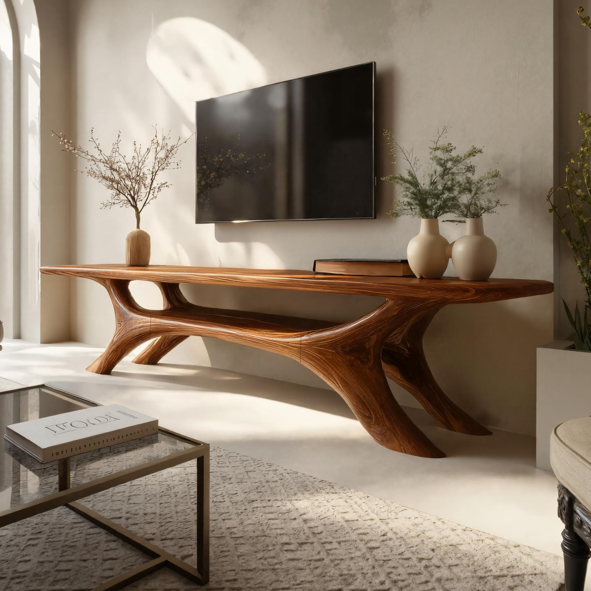 Modern Sculptural TV Cabinet For Living Room Accent