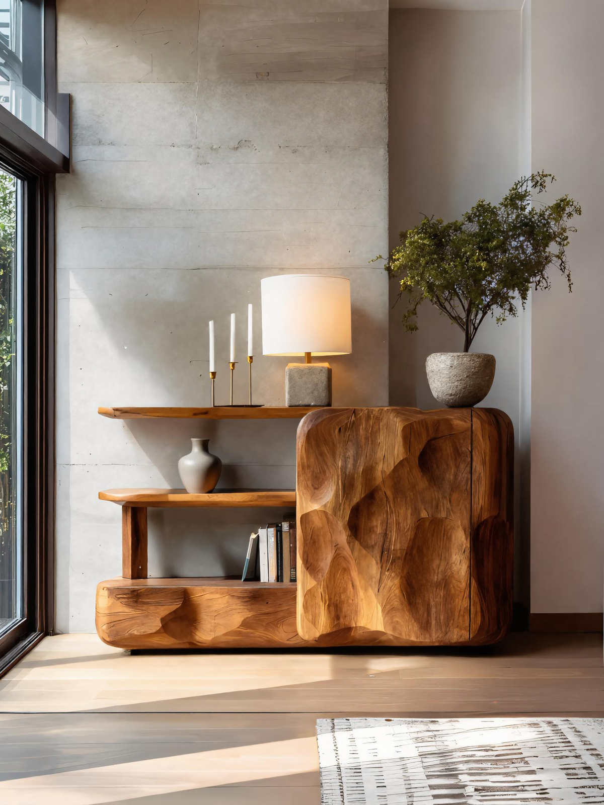 Artistic Sideboard With Cabinet And Shelves For Living Room