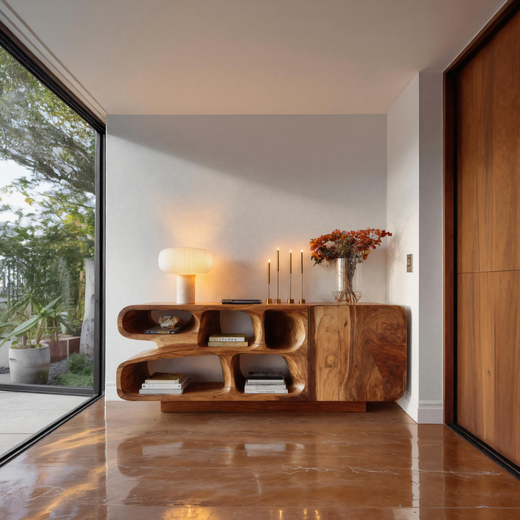 Modern Wooden Sideboard With Organic Curved For Entryway Storage
