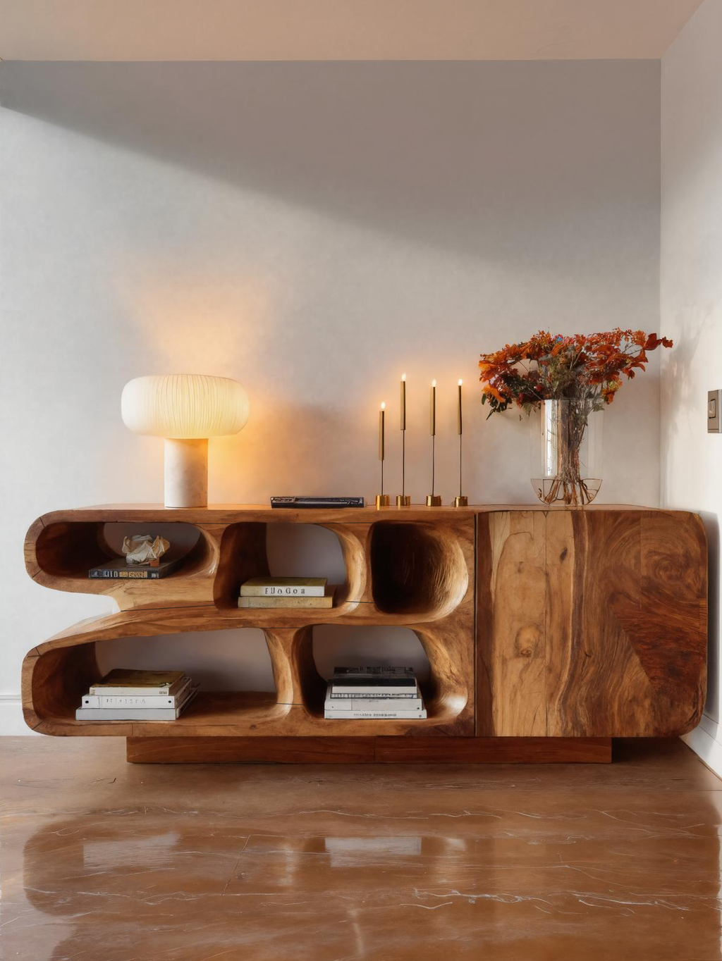 Modern Wooden Sideboard With Organic Curved For Entryway Storage