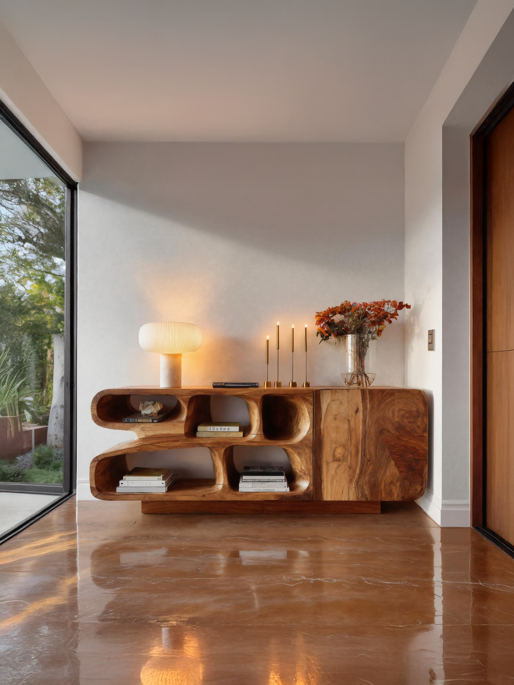 Modern Wooden Sideboard With Organic Curved For Entryway Storage