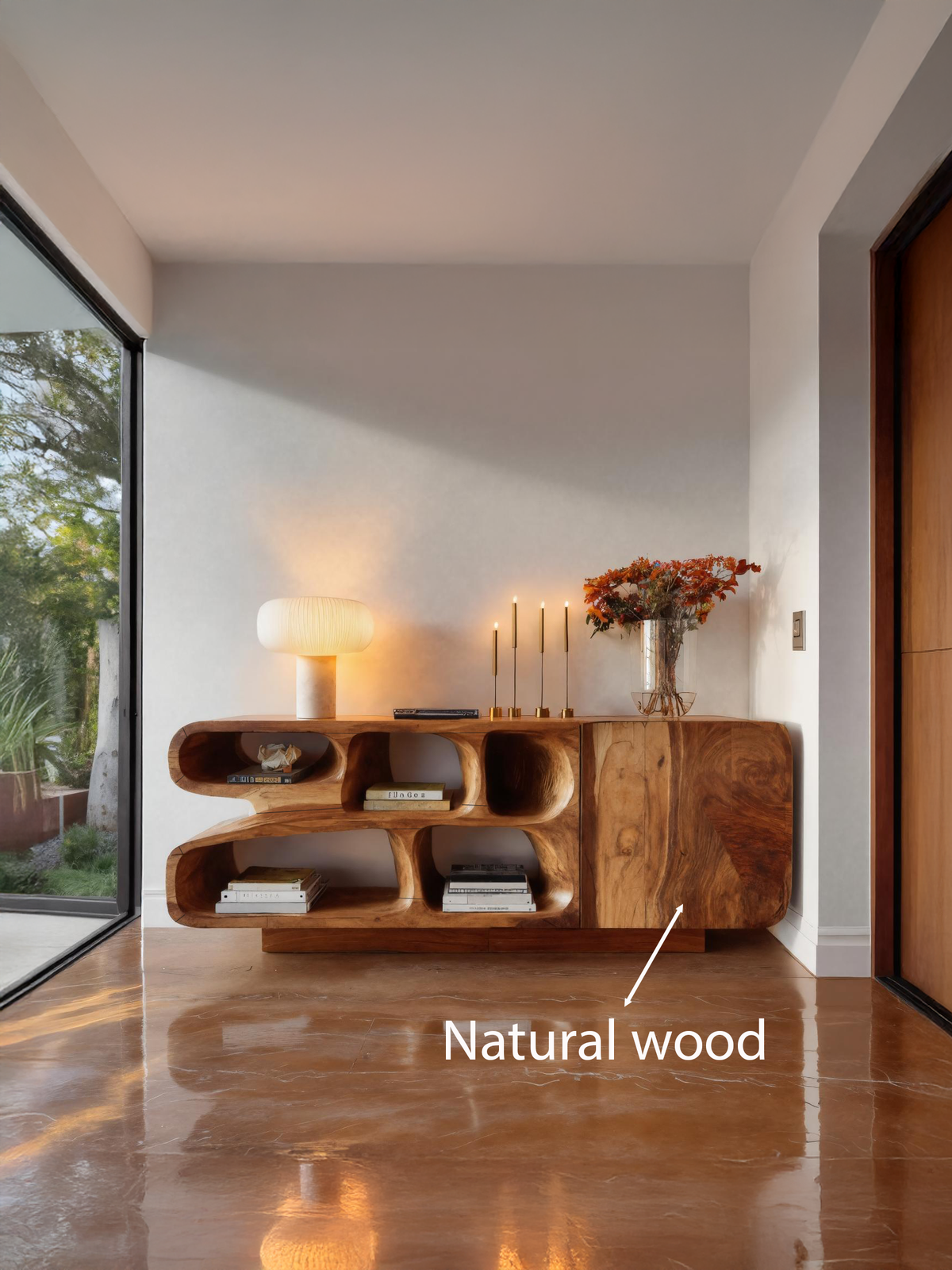 Modern Wooden Sideboard With Organic Curved For Entryway Storage