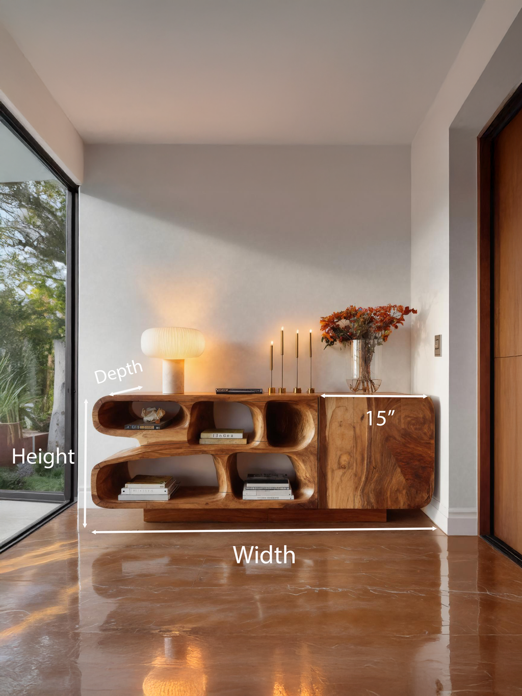 Modern Wooden Sideboard With Organic Curved For Entryway Storage