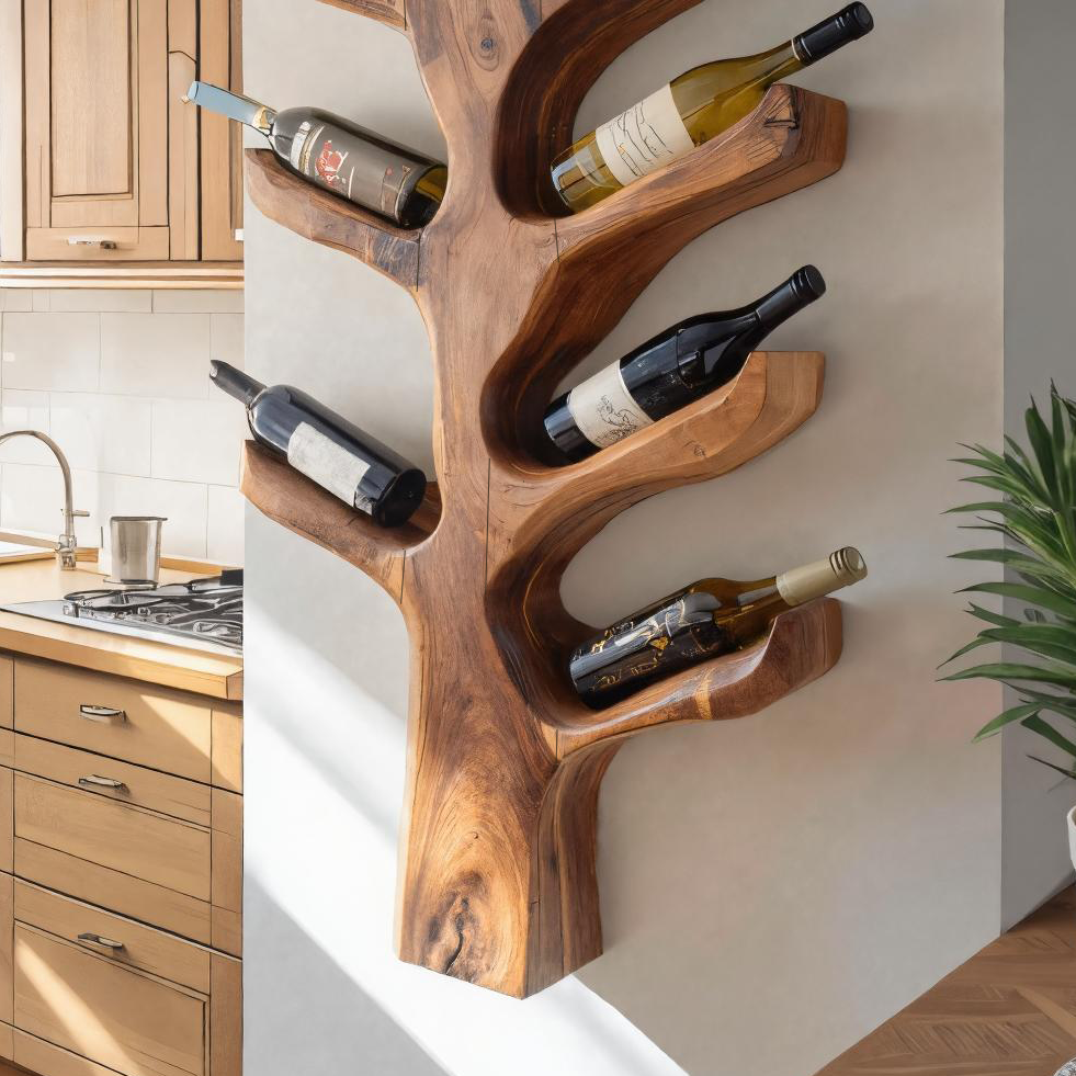 Modern Sculptural Tree Branch Wine Holder For Kitchen Decor