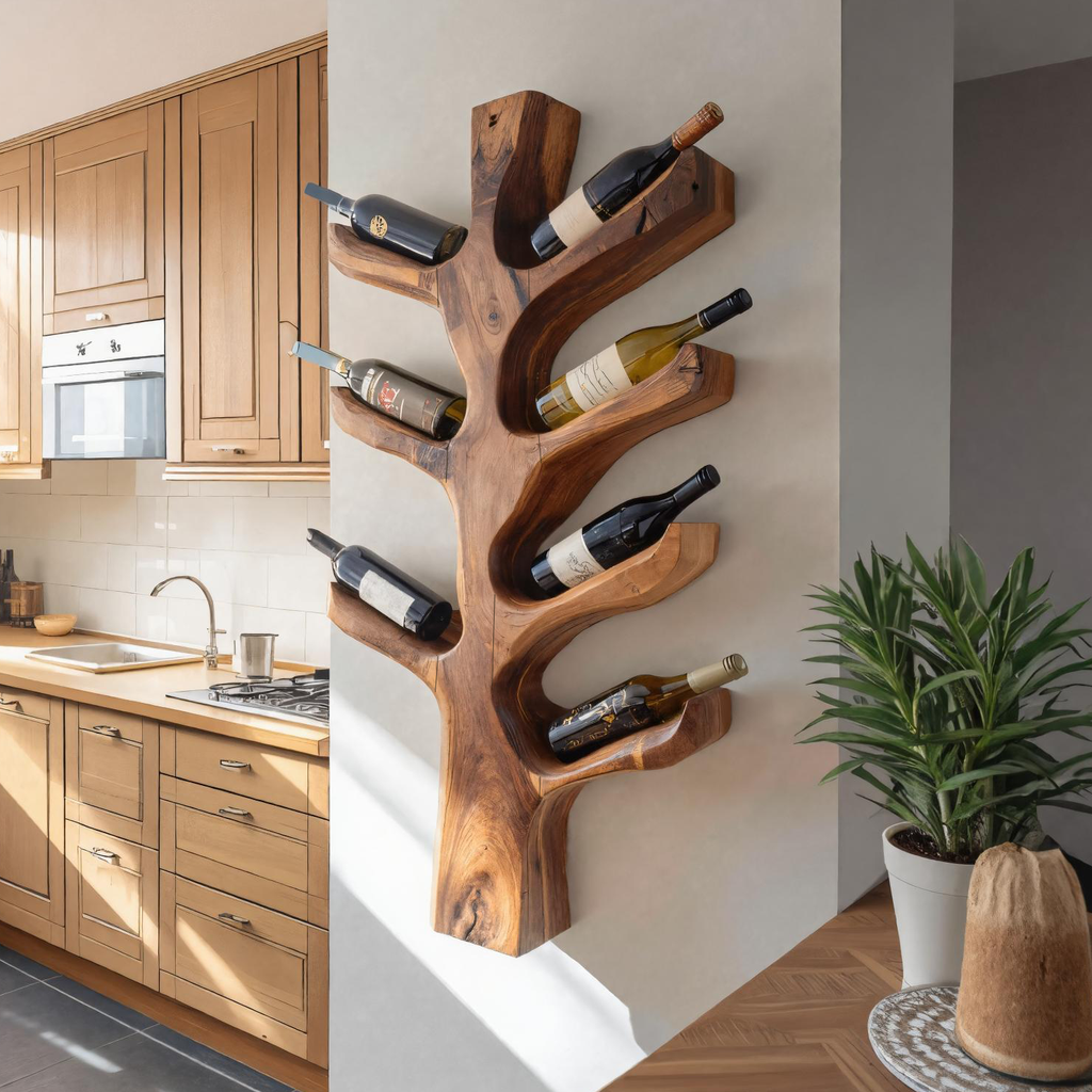 Modern Sculptural Tree Branch Wine Holder For Kitchen Decor