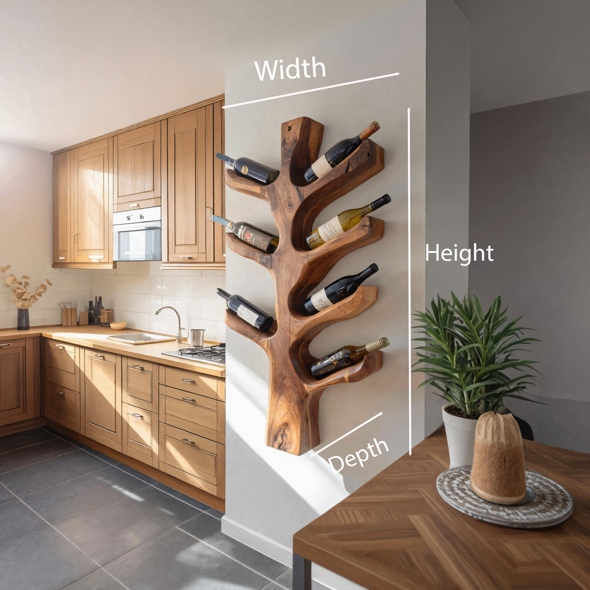 Modern Sculptural Tree Branch Wine Holder For Kitchen Decor