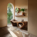 Organic Wave Carved Shower Bench Double Storage For Bathroom